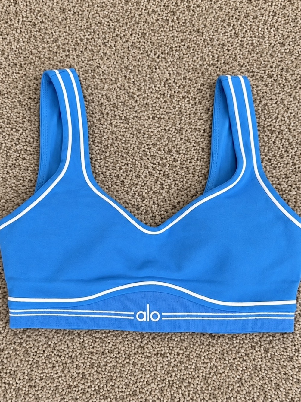 ALO Yoga Blue Swim Bikini Top with White Trim